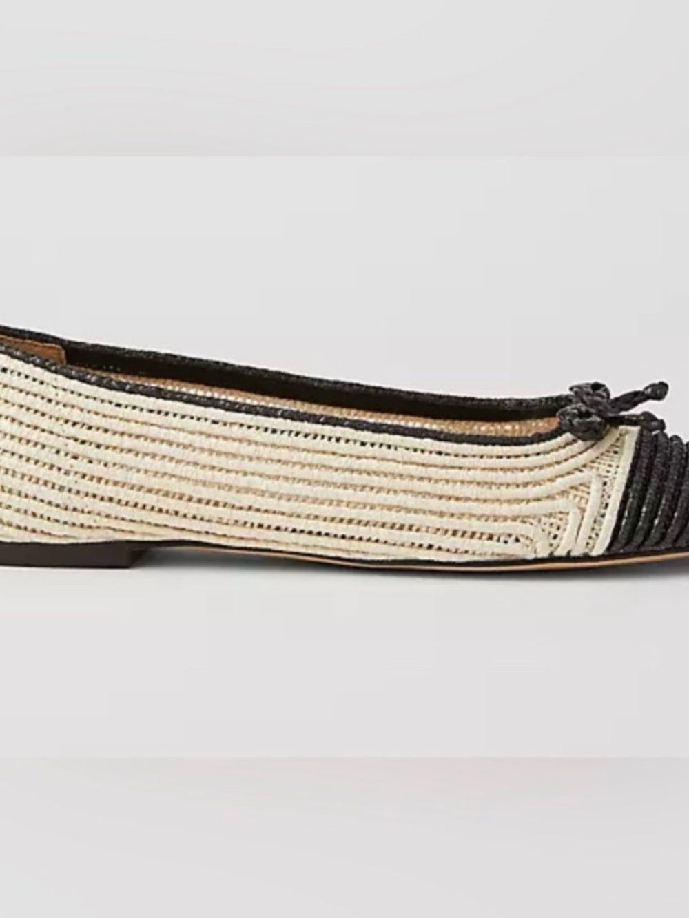 Ann Taylor Two-Tone Raffia Ballet Flats in Black and Cream